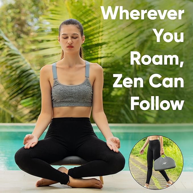 Meditation Chair w/ Extra Thick Cushion - Portable Bamboo Meditation Bench w/ Magnetic Locking Hinge - Anterior Tilt Seiza Bench Ideal for Comfortable & Stable Meditation - Sleek Canvas Kneeling Chair - Bloomnest