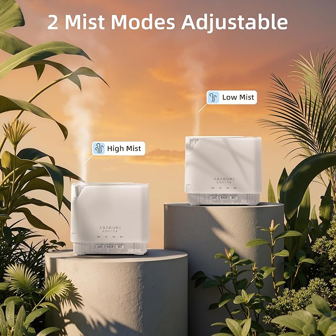 ASAKUKI 700 ml Premium Essential Oil Diffuser, 5 in 1 Ultrasonic Aromatherapy Fragrant Oil Vaporizer Humidifier, Timer and Auto-Off Safety Switch, 7 LED Light Colors - Bloomnest