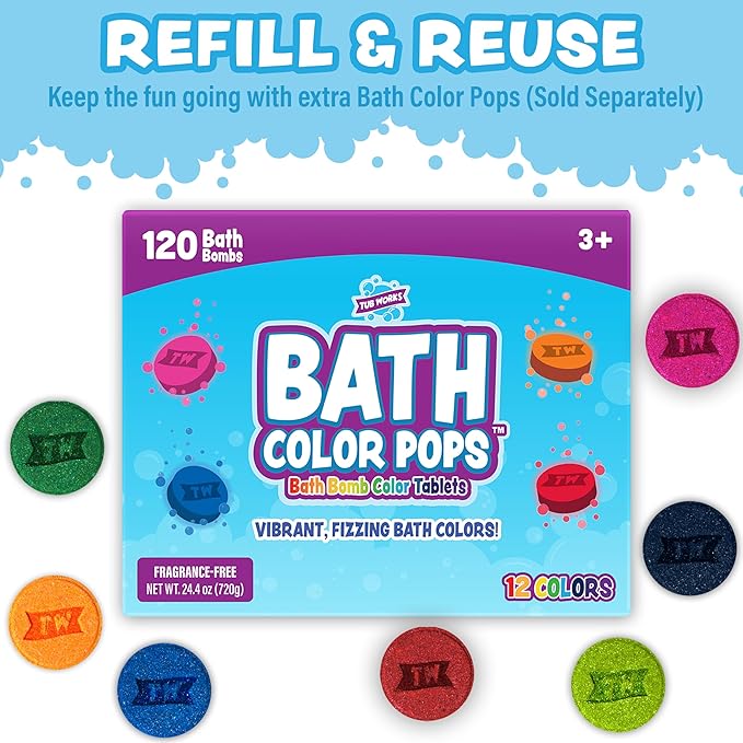 Tub Works® Bath Color Brush™ Kids Bath Bomb Set | Nontoxic & Fragrance-Free | Use Brush to Paint Water with Vibrant, Fizzing Colors | Fun BathBombs for Kids Bath | Creative Bathtub Toys for Toddlers - Bloomnest