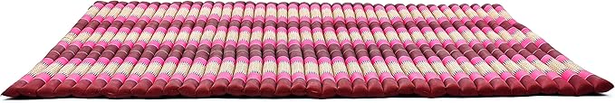 Leewadee - Foldable Floor Mattress - Japanese Roll Up Futon -Trifold Tatami Mat- Guest Floor Bed - Camping Mattress - Thai Massage Mat, Kapok Filled, 75 x 57 inches, Auburn Pink - Bloomnest