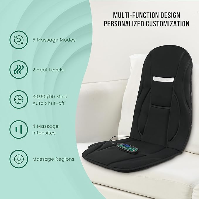 Snailax Vibration Back Massager with Heat, Seat Massager with 8 Vibrating Motors & 5 Modes, Chair Massager Cushion, Massage Pad for Chair, Office, Gifts for Lover - Bloomnest