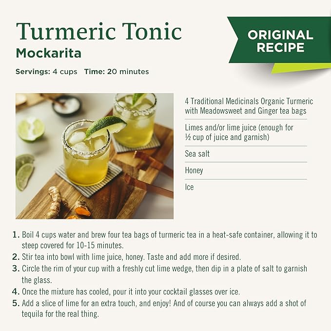 Traditional Medicinals Organic, Turmeric Tea with Ginger & Meadowsweet - Supports Normal Response to Inflammation - Kosher, Non-GMO, Caffeine-Free, Compostable - 16 Tea Bags - Bloomnest