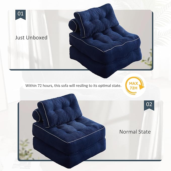 35.4x33.5 Inch Floor Pillow, Large Round Floor Cushion with Removable Washable Cover - Ultra Soft Plush Filling for Adults, Kids, Lounge, Bedroom, Reading Nook, Meditation, Corduroy, Blue