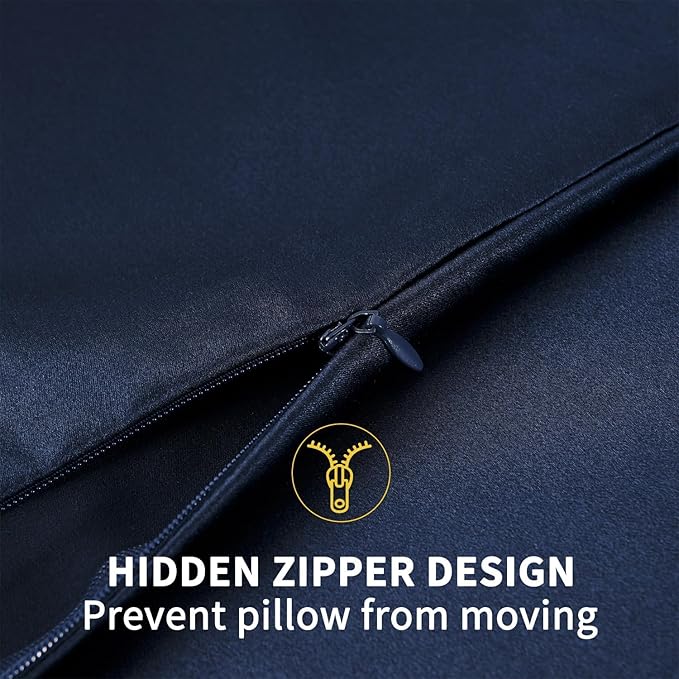 ZIMASILK 100% Pure Mulberry Silk Pillowcase for Hair and Skin Health,Soft and Smooth,Both Sides Premium Grade 6A Silk,600 Thread Count,with Hidden Zipper,1pc (King 20''x36'',Navy Blue) - Bloomnest