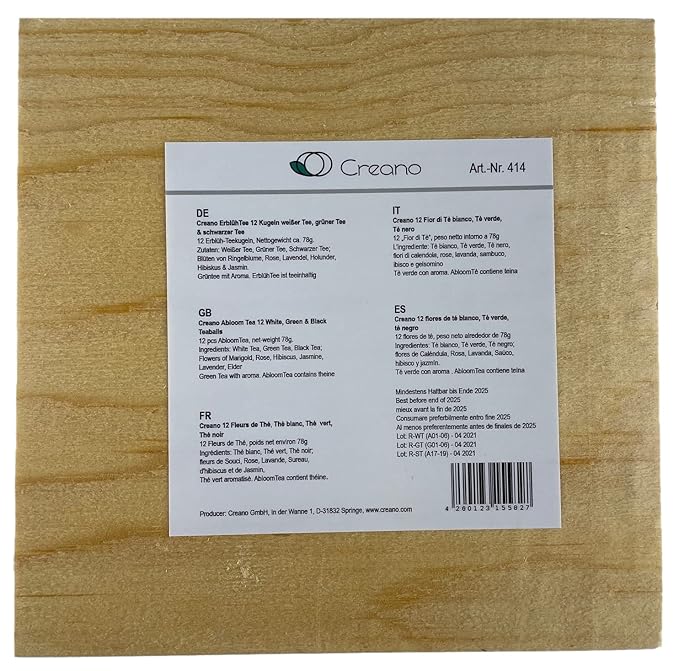 Creano Abloom Tea - Blooming Gift Set in Wooden Box - 12pcs Green, White & Black Tea - Bloomnest