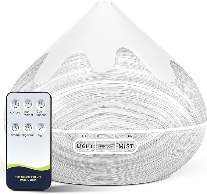 500ML Essential Oil Diffuser, Large Aromatherapy Diffuser with Remote Control, Air Diffusers for Home Office Room, Fragrance Humidifier with 7 Color LED & 2 Mist Mode, Glacier White - Bloomnest