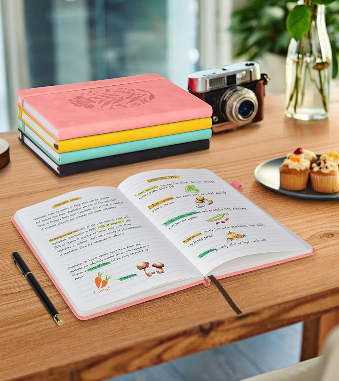 Lined Journal Notebook for Women, A5 Pink Hardcover Leather Journals for Writing, 200 Pages Thick Travel Daily Journal, College Ruled Notebook for Work School, Note Taking, Business 5.75'' X 8.38'' - Bloomnest