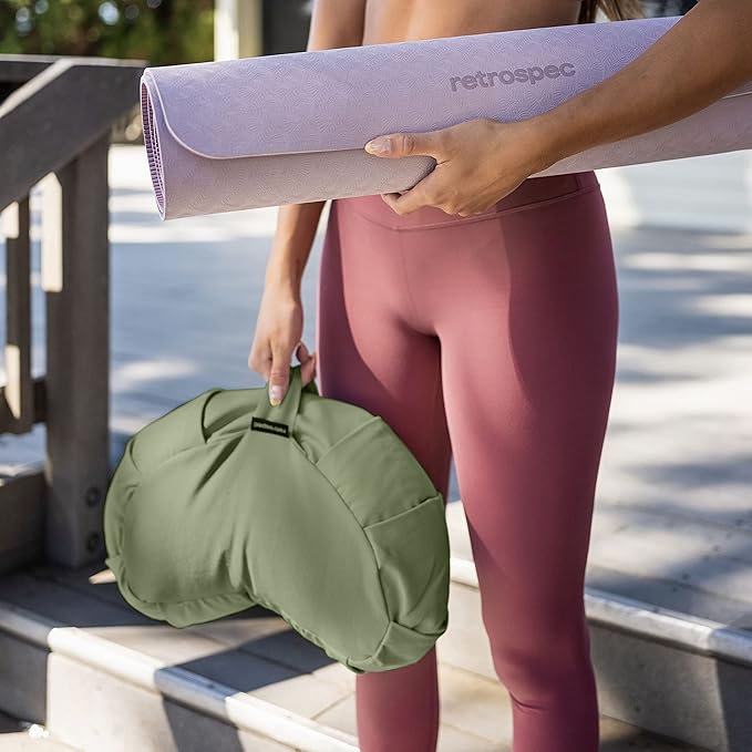 Retrospec Sedona Zafu Meditation Cushion with Buckwheat Hull Fill - Adjustable Yoga & Pilates Equipment Support - 17in Crescent Cotton Cover - Bloomnest