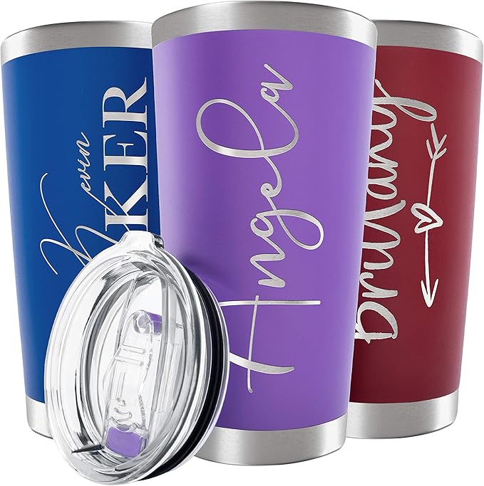Be Burgundy Personalized Tumbler with Engraved Name - 12 Designs, 20 Oz Coffee Tumbler with Slider Lid, Purple, Double Wall Insulated - Gift for Mom, Women, Personalized Birthday Gift for Her - Bloomnest