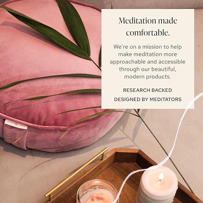 Mindful Modern Velvet Meditation Cushion | Luxe Zafu Yoga Floor Pillow Seat | Posture Support | Buckwheat Hull Filled | Large Round Cushion with Removable Washable Cover + Carry Handle - Bloomnest