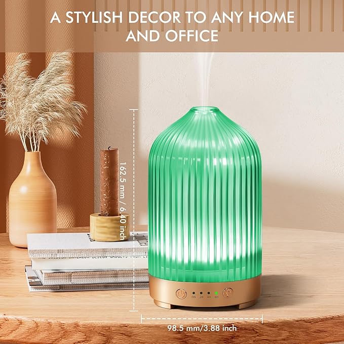 Glass Essential Oil Diffuser 200ml-Ultrasonic Aroma Diffuser with Glass Dome, Aromatherapy Diffuser with 4 Timers 7 Color LED Lights Auto Shut-Off Protection for Home Office Yoga Gift for Women EQUSUPRO
