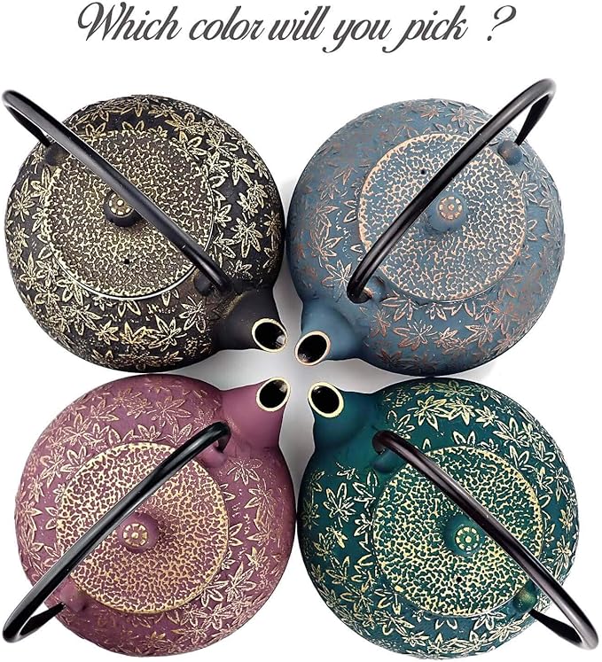 Large Japanese Cast Iron Teapot Capacity 40Oz with Trivet and Loose Leaf Tea Infuser, Cast Iron Tea Kettle Stovetop Safe. Tetsubin Coated with Enamel Interior - Purple Teapot