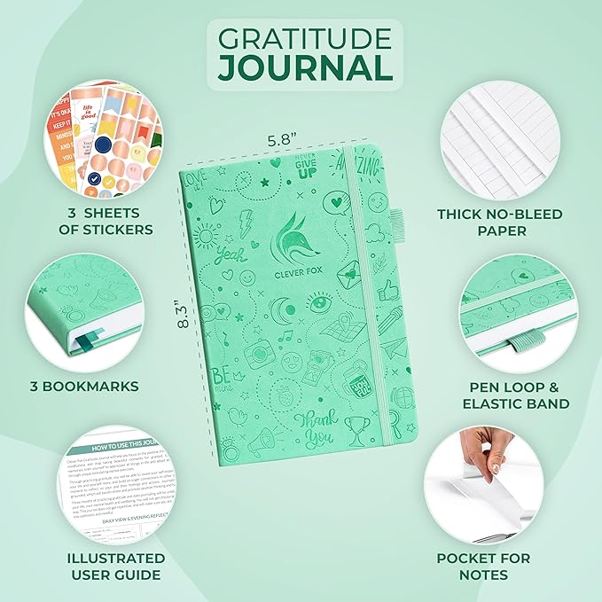 Clever Fox Gratitude Journal β Happiness, Positivity & Affirmation Daily Journal β Inspirational Daily Notebook β 3 Months, A5 (Mint) - Bloomnest