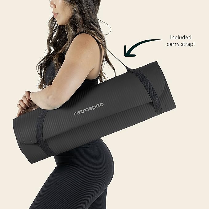 Retrospec Solana Yoga Mat 1/2" Thick w/Nylon Strap for Men & Women - Non Slip Exercise Mat for Yoga, Pilates, Stretching, Floor & Fitness Workouts - Bloomnest