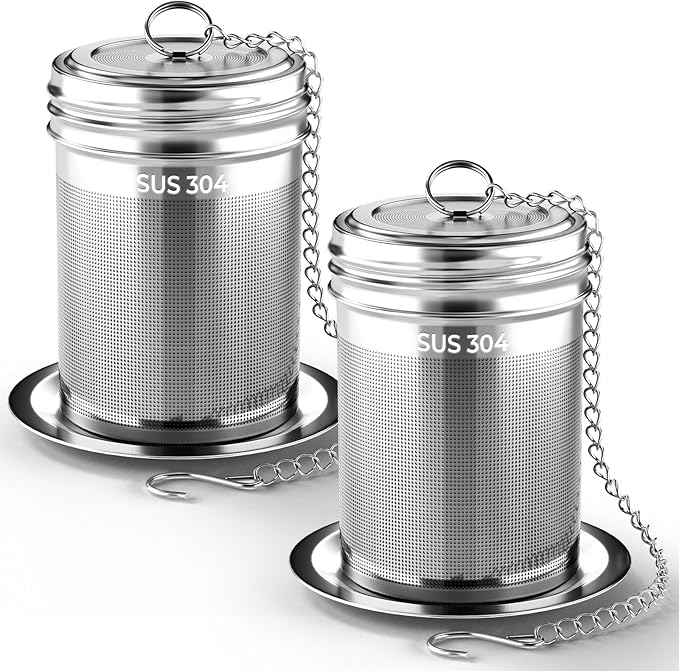 2 Pack Reinmoson Large Tea Infuser for Loose Tea & Spice Infuser for Cooking, 2.1” x 2.9” Extra Fine Mesh Large Tea Strainers, 304 Stainless Steel Loose Leaf Tea Steeper for Black Tea, Rooibos, etc - Bloomnest