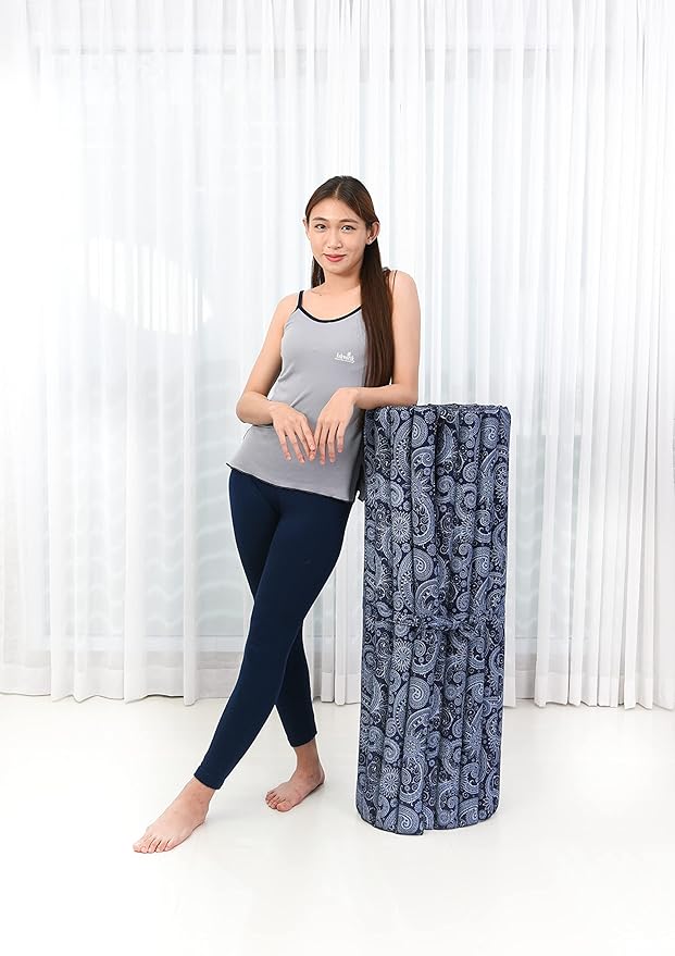 Leewadee - Kapok Roll Mat – Handcrafted Folding Sleep & Relaxation Mattress from Thailand, Ideal as Guest Bed, Camping Mat, Yoga Mat or Traditional Futon, 75 x 39 inches, Blue White - Bloomnest