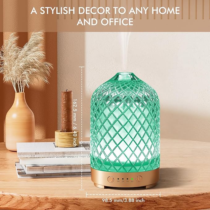 Essential Oil Diffuser 200ml-Ultrasonic Aroma Diffuser with 4 Timers, Aromatherapy Diffuser 7 Color LED Lights Auto Shut-Off Protection for Home Office (Rhombus-Glass) EQUSUPRO