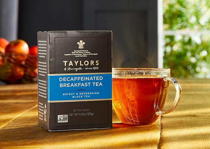 Taylors of Harrogate Decaffeinated Breakfast, Black Tea, Pillow Bags, 50 Count (Pack of 6), Rich, Bright & Balanced, Decaffeinated, Enjoy Hot or Iced, 300 Teabags Total - Bloomnest