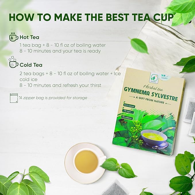 NMPT Dried Gymnema Sylvestre Leaf Tea, Celastrus Hindsii, 100% Hand Pick, Organic Herbal Tea, 40 Count, Freeze Drying, Gluten Free, Dairy Free, No Sugar Added, Energy Boost & Health Support - Bloomnest