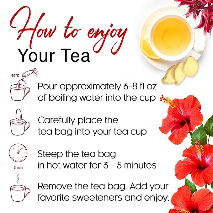 FreshDrinkUS, 60 Tea Bags Super Hibiscus Heart Blend– Herbal Tea with Hibiscus Flower, Ginger, Cinnamon Stick, Lemongrass & Rose Hip – Naturally Caffeine-Free, Sugar-Free, Vegan - Bloomnest