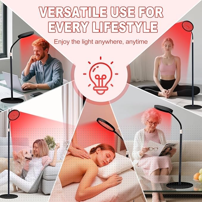 LanSuper Red Light Therapy for Body, Red Infrared Light Therapy Lamp with Stand, 660nm and 850nm Near Infrared Redlight Therapy, LED Red Light Therapy Device for Face and Full Body(140 Beads)-Black