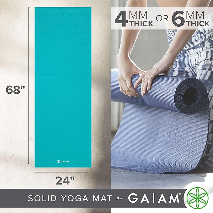 Gaiam Yoga Mat - Premium 5mm Solid Thick Non Slip Exercise & Fitness Mat for All Types of Yoga, Pilates & Floor Workouts (68" x 24" x 5mm) - Bloomnest
