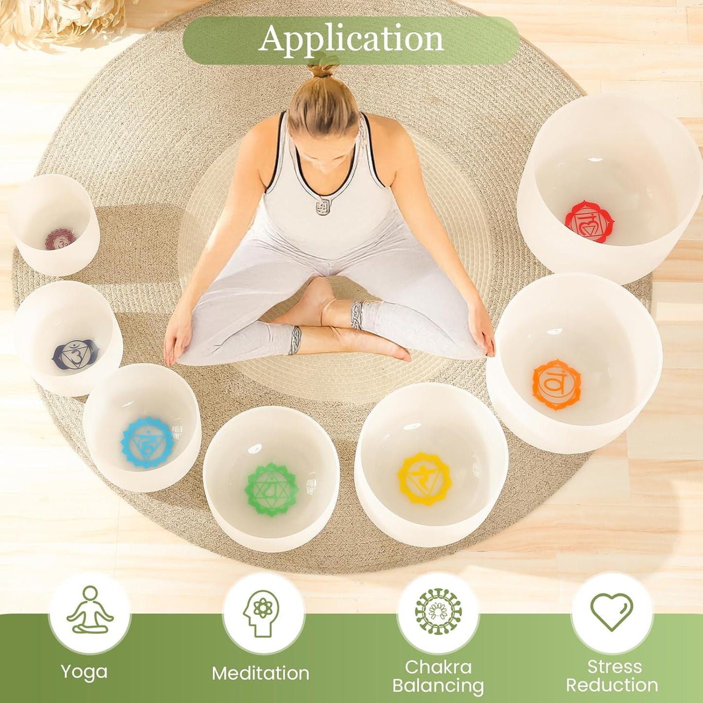 432HZ 6-12 Inch 7 Pcs Chakra Design Frosted Crystal Singing Bowl Set for Meditation Healing Yoga Chakra Quartz Crystal Sound Bowls with Heavy Duty Carry Cases and Rubber Mallet,Suede Striker,O-rings