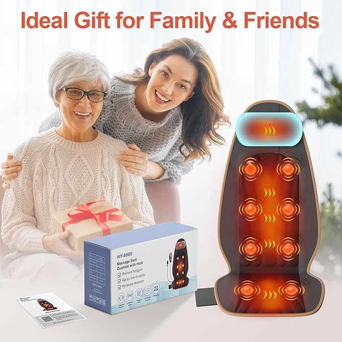 SLOTHMORE Back Massager for Chair with Heat, Vibration Massage Cushion with 8 Motors, Chair Massager for Seniors, Back Massager for Office & Home Use, Ideal Gifts for Dad and Mom - Bloomnest