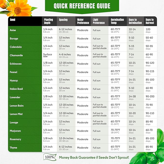 15 Medicinal & Herbal Tea Seeds Variety Pack Home Garden Kit Plant Markers 2950+ Non-GMO Heirloom Indoor Hydroponic Outdoors Planting Herb Anise Basil Calendula Fennel Mint Rosemary Lavender Chamomile - Bloomnest