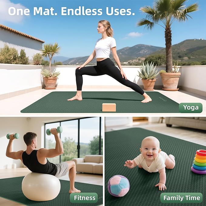 Thick TPE Yoga Mat 72"x48" - 6/8/10/12mm Extra Cushion for Joint Support & Comfort, Non-Slip Texture, Durable & Waterproof, Includes Bag, Strap & Towel for Home Workout, Pilates & Yoga - Bloomnest