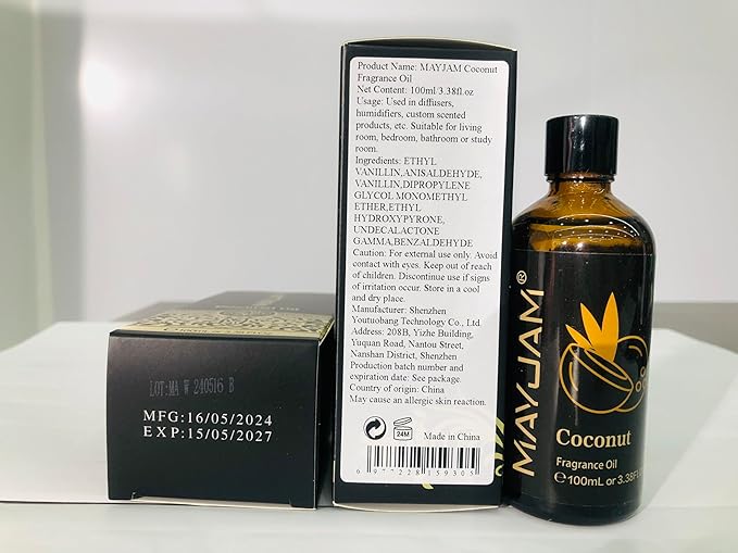 MAYJAM 100ML/3.38FL.OZ Coconut Fragrance Oils with Glass Dropper, Essential Oils for Diffusers for Home, Long Lasting Scented Oils for Diffusers Soap Candle Making - Bloomnest