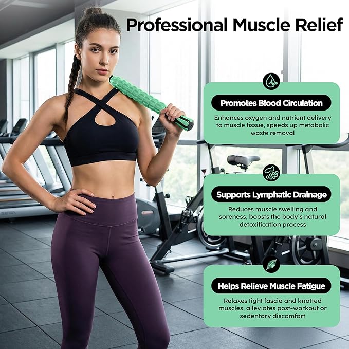 Muscle Roller & Massage Roller Stick for Athletes - Lymphatic Drainage Support, Relieves Muscle Soreness, Cramping & Tightness - Targets Legs, Arms, Back & Calves (Mint Green - 18inch) - Bloomnest