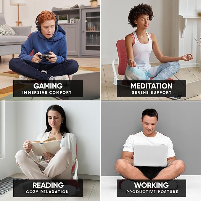 【Made in Korea】 Dual-Backrests Ergonomic Floor Chair with Back Support - Meditation Chair, Floor Gaming Chair, Reading Chair, Floor Chairs for Adults, Foldable Chair (Red)