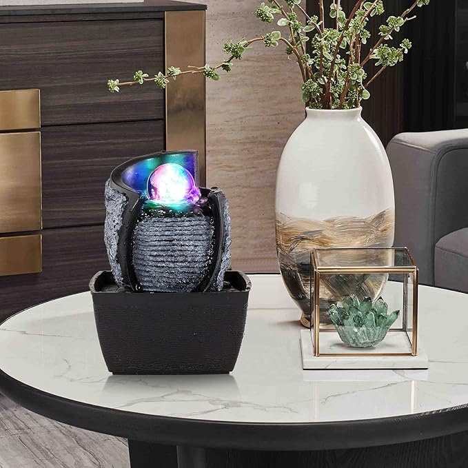 WICHEMI Indoor Fountain Tabletop Fountain Mini Waterfall Fountains Relaxation Water Feature Feng Shui Zen Meditation Desktop Fountain with Rolling Ball for Home Office Indoor Spaces Decor (Style 3) - Bloomnest