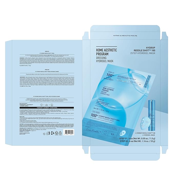 VT COSMETICS Hydrop Reedle Shot 100hl 2-Step Hydrogel Mask(34.5gx4ea), Intensive Hydrating, Exosome Hyaluronic Acid, Dewy & Glass Skin, Overnight Melting Mask, Korean Facial Mask - Bloomnest