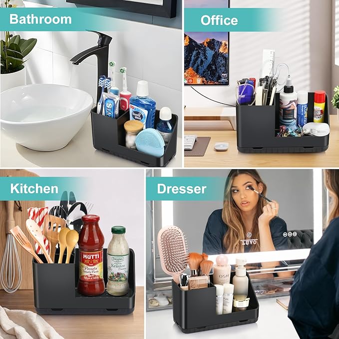 Toothbrush Holders for Bathrooms, Kids Electric Toothbrush and Toothpaste Holder, Toothbrush Organizer with Drainage, Tooth Brush Holder for Bathroom Countertop Organizer (Black) - Bloomnest