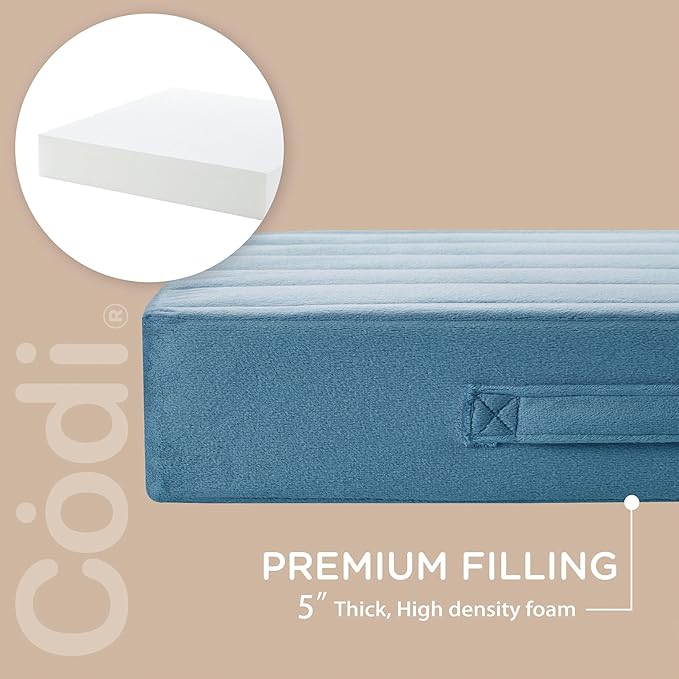 Codi High Density Foam Floor Pillow 2 Sets, Large Meditation Cushions Seating for Adults and Yoga Sitting, Washable Thick Couch Cushion with Soft Tufted Covers - 22 inch Blue - Bloomnest