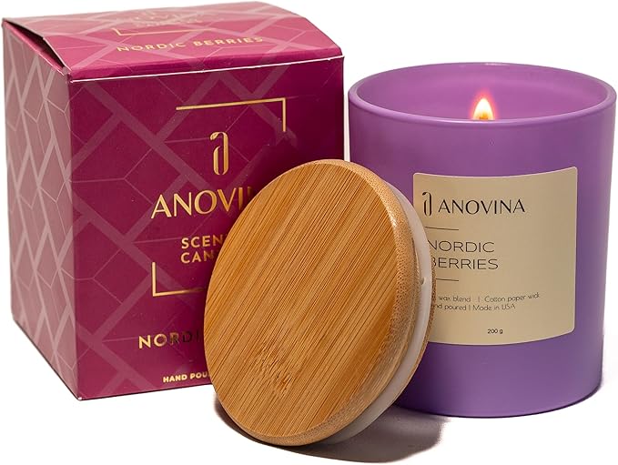Anovina Nordic Berries Luxury Scented Candles | Exotic Nordic-Inspired Lingonberry, Rose & Musk Soy Blend Jar Candle | Hand Poured in USA | Highly Scented & Long Lasting - Bloomnest