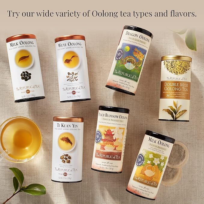 The Republic of Tea - Peach Blossom Oolong Tea, 1.8 oz Tin, 36 Tea Bags | Caffeinated Tea | Milk Tea - Bloomnest