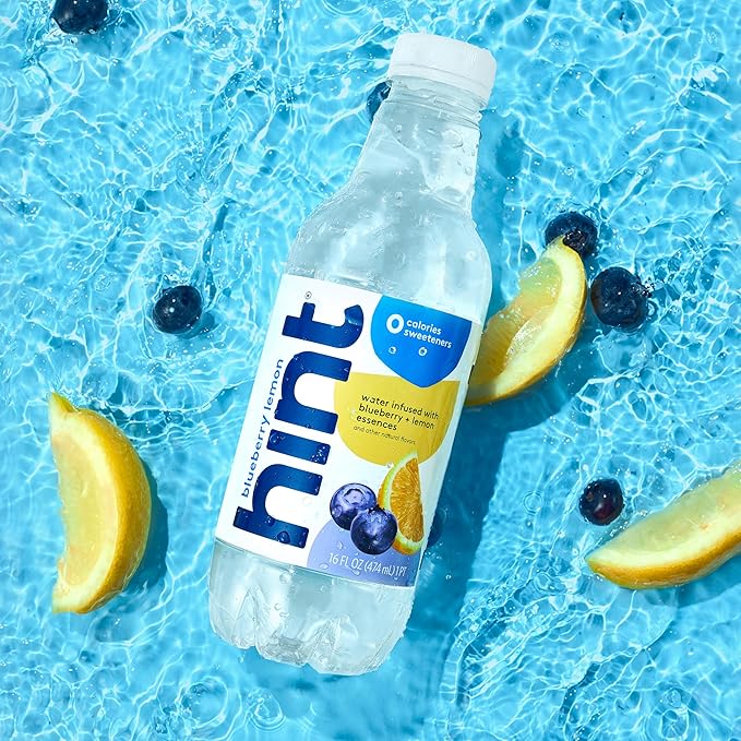 Hint Fruit-Infused Bottled Water, Blueberry Lemon - Sugar Free Flavored Water with Zero Calories, Natural Fruit Essences, and No Artificial Sweeteners - 16 Fl Oz (Pack of 12) - Bloomnest