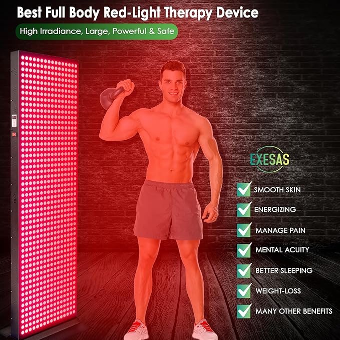 Red Light Therapy Device for Full Body, 630nm, 660nm, 810nm & 850nm, Near Infrared Dual-Chip Clinical Grade LED Panel for Smooth Skin, Weight & Pain Management and Overall Wellness (4000-Watt 800-LED) EXESAS