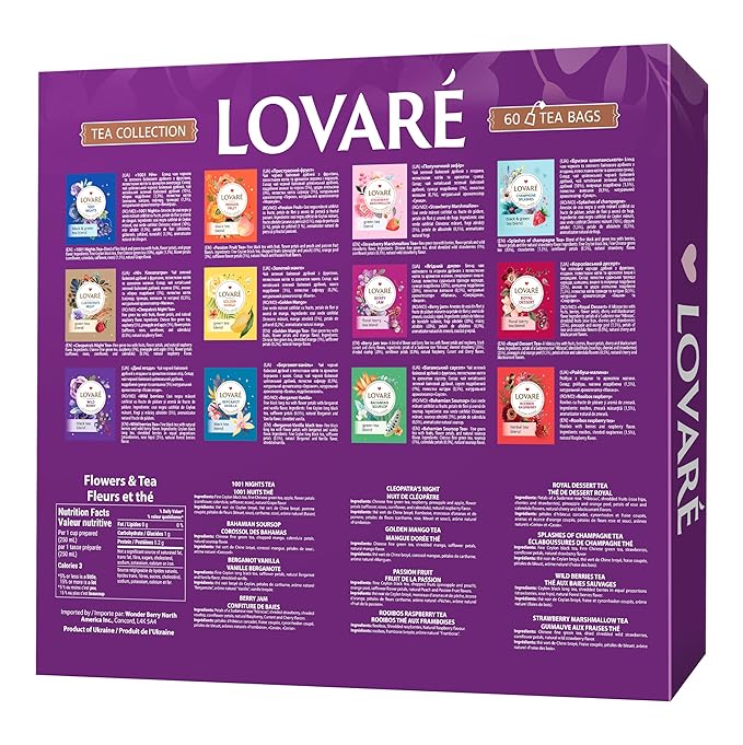 LOVARE Tea Bags Variety Pack - Made in Ukraine - Black and Green, Floral Berry, Mixed Blend Assorted Collection - Tea Sampler - Gift Sets for Tea Lovers (60 Bags - 12 Tastes) - Bloomnest