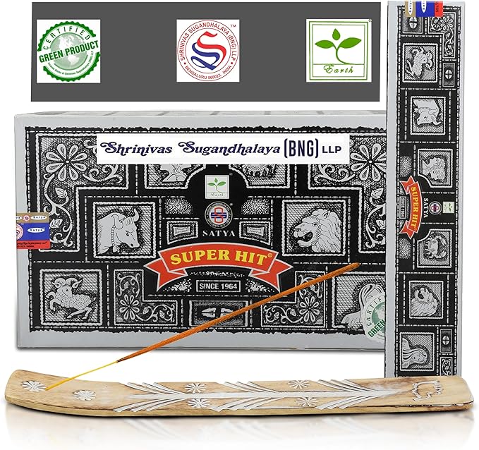 Satya Super Hit Incense Sticks, Satya Bng (Bangalore) 15gmx3 Pack (45 GMS) with Raajsee Insense Holder Bundle, Satya Nagchampa Natural - Bloomnest