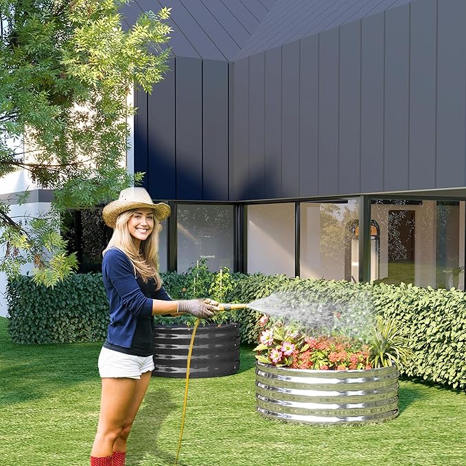 3PCS 4x4x1FT Galvanized Raised Garden Bed Kit,Vegetable Boxes-Round Metal Flower Box,Large Planter Raised Beds Outdoor Garden for Planting,Fruit,Herb-Sliver - Bloomnest