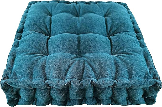 Verpert Floor Pillow 25x25 Inch, Square Meditation Cushion Floor Seating for Adults, Oversized Tufted seat Cushion Reading Nook for Kids, Yoga Meditation Pillow for Sitting on Floor (Turquoise) - Bloomnest