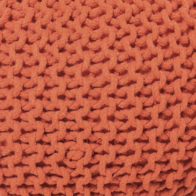 REDEARTH Round Pouf Ottoman - Hand Knitted Cable Boho Poof - Pouffe Circular Footrest for Living Room - Bedroom - Patio - 100% Cotton (19.5"x19.5"x14") - Burnt Orange - Bloomnest