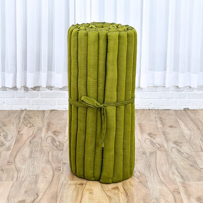 Leewadee - Foldable Floor Mattress - Japanese Roll Up Futon -Trifold Tatami Mat- Guest Floor Bed - Camping Mattress - Thai Massage Mat, Kapok Filled, 75 x 28 inches, Green - Bloomnest
