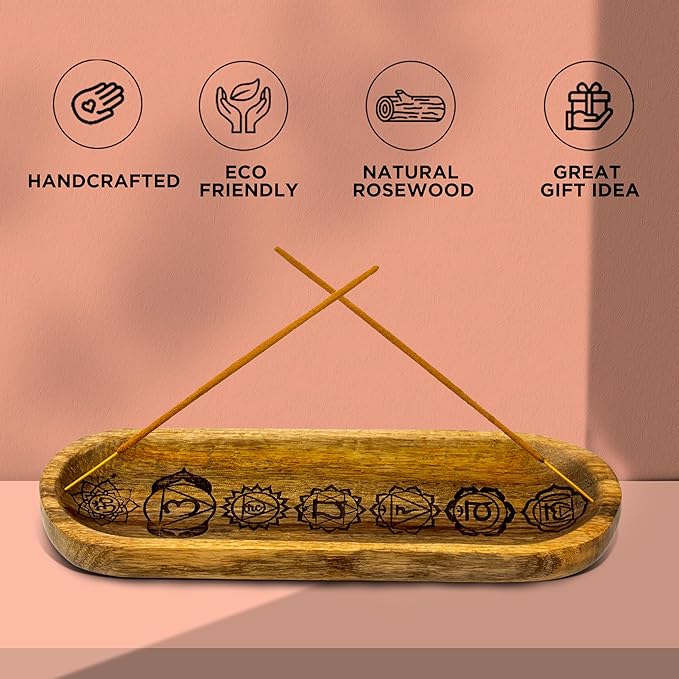 Hand Carved Incense Holder-Incense Burner/Ash Catcher/Handmade Wooden Insence Tray – Modern Gift Home/Room/Kitchen Décor Size 11x4x1.5 Inches - Bloomnest