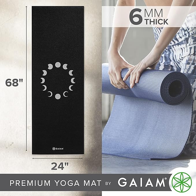 Gaiam Yoga Mat - Premium 6mm Print Extra Thick Non Slip Exercise & Fitness Mat for All Types of Yoga, Pilates & Floor Workouts (68"L x 24"W x 6mm Thick) - Bloomnest