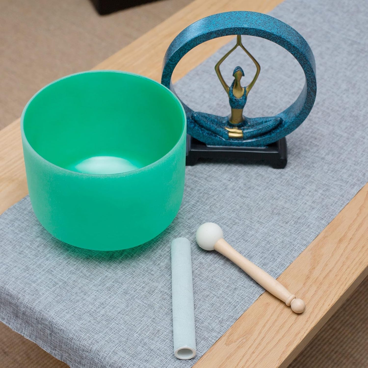 Leize Quartz Crystal Singing Bowl F Note 432 hz Heart Chakra Green 9" with Suede Striker